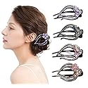 Yusier 4PCS Heart Style Ponytail Duckbill Clips with Headdresses for Women, Flower Rhinestone Barrettes Sparkly Prom Diamond Hair Clips (Plum Blossom) Beauty & Personal Care Yusier