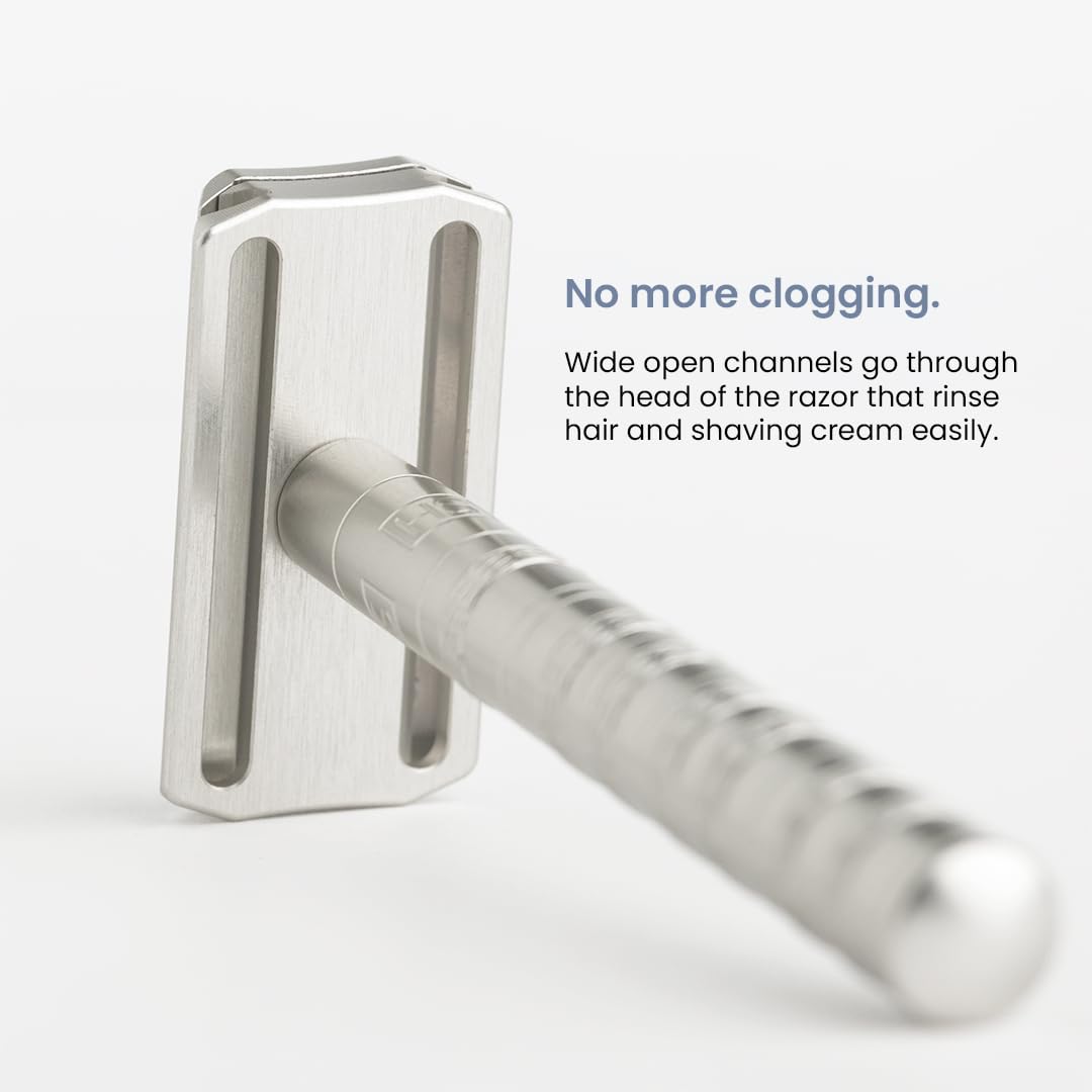Henson Shaving Razor - Aluminum Double Edge Safety Razor with 5 Spare Blades - 30° Angled Precision With Superior Blade Rigidity- Reusable Single Beauty and Personal Care Henson Shaving