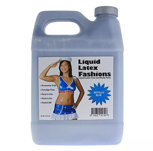 Metallic Blue 32 Oz - Body Paints for Adults and Kids, Creates Stitch, Sonic, Dory, Genie Face Paint & Cosplay, Shimmery Face Paint Beauty & Personal Care Liquid Latex Fashions