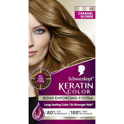 Schwarzkopf Keratin Permanent Hair Dye Cream, 7.5 Caramel Blonde, Professional Quality Color for Up to 100% Gray Coverage, Bond Enforcing System Beauty & Personal Care Schwarzkopf