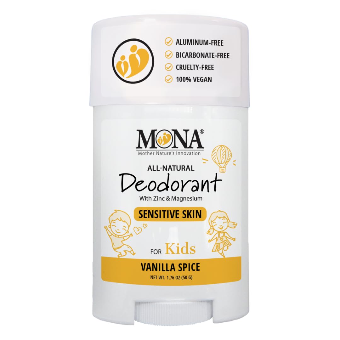 MONA Vanilla Spice Natural Deodorant for Kids, Preteens & Teens, Aluminum Free, Gluten and Baking Soda Free, Gentle for Sensitive Skin, Vegan Beauty and Personal Care MONA