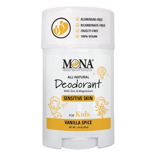 MONA Vanilla Spice Natural Deodorant for Kids, Preteens & Teens, Aluminum Free, Gluten and Baking Soda Free, Gentle for Sensitive Skin, Vegan Beauty and Personal Care MONA