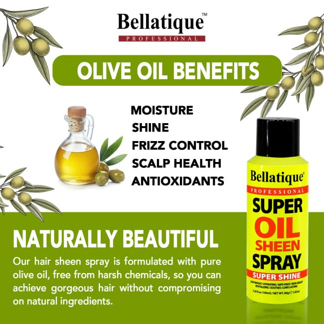BELLATIQUE Super Oil Sheen Spray - Super Shine. Lightweight, Hydrating, Anti-Frizz, Non-Greasy, Revitalizing, Soothes, Long Lasting, Deep Beauty & Personal Care BELLATIQUE
