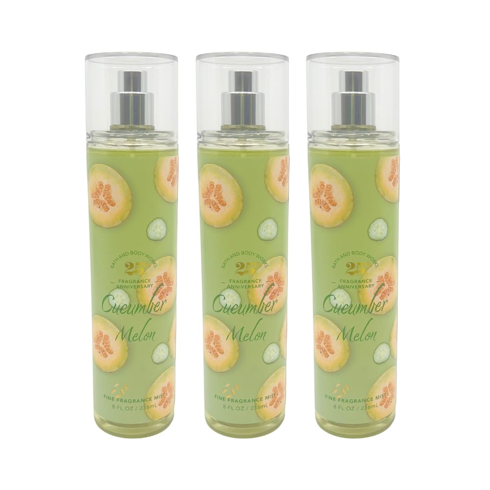 Bath & Body Works CUCUMBER MELON Fine Fragrance Mist 8 fl oz Gift Set with a Red Bow for Holiday & Gifts Pack of 3 - Limited Edition Beauty & Personal Care Bath & Body Works