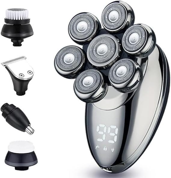 Electric Razor for Men's, 5 in 1 Electric Shaver for Men 7D Floating Cutter Head USB Rechargeable Rotary Shaver Smart Multifunctional Grooming Kit Beauty and Personal Care CYRMPQ
