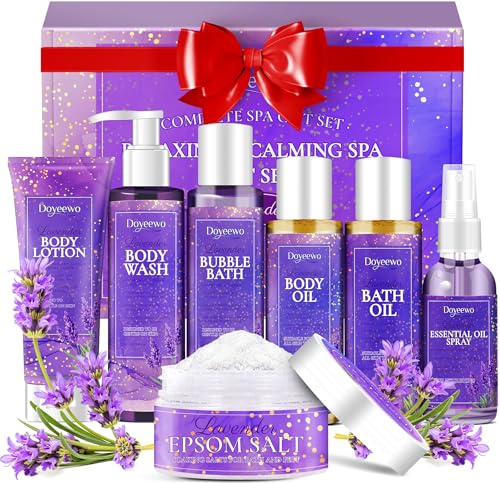 Spa Gifts for Women,Bath Body Care Wash Christmas Gifts Baskets for Women,Relaxation Calming Lavender Spa Set Home Self Care Shower Kit Birthday Beauty and Personal Care DOYEEWO