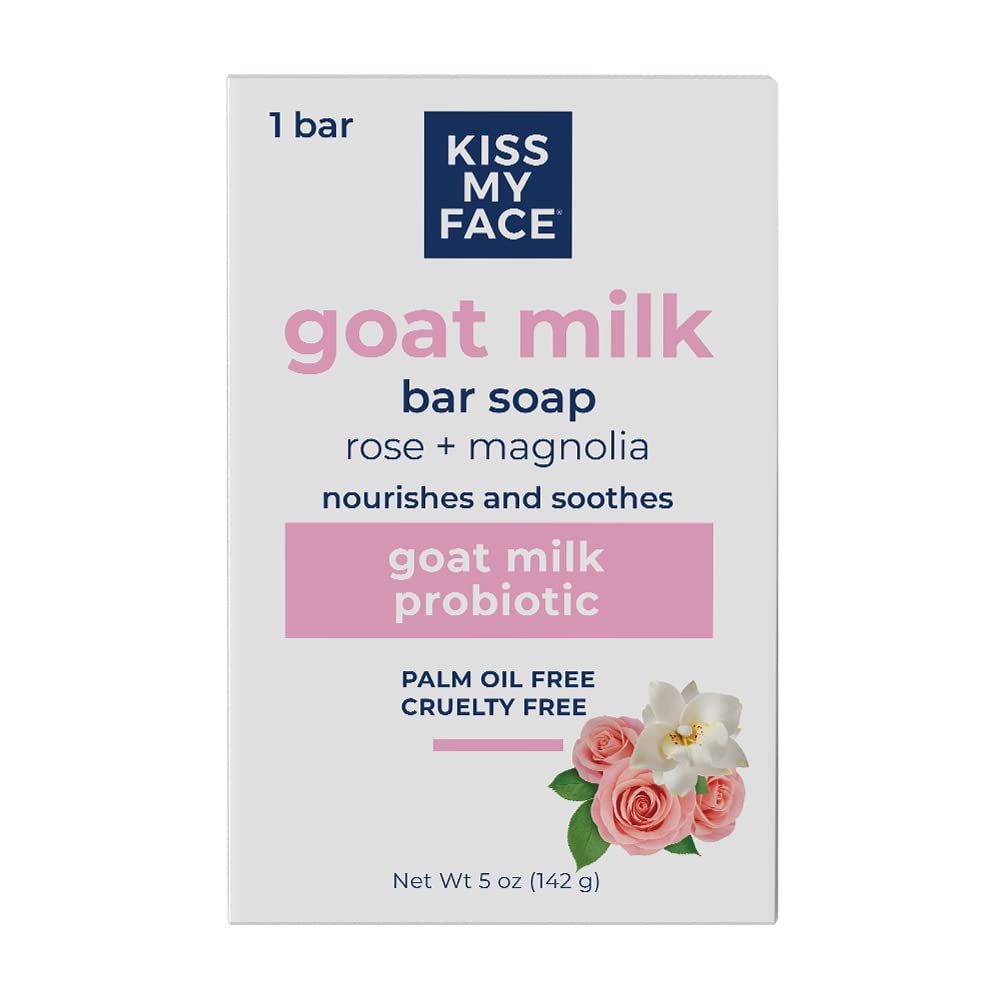 Kiss My Face Goat Milk Bar Soap - Rose + Magnolia - Probiotic Goat Milk Soap Bar - Cruelty Free and Palm Oil Free (Rose + Magnolia, Pack of 1) Beauty & Personal Care Kiss My Face