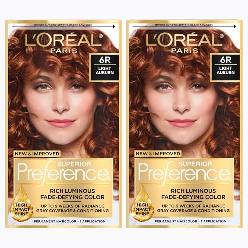 L'Oreal Paris Superior Preference Luminous Fade-Defying Permanent Hair Color, Hair Dye For Up to 9 Weeks of Radiance, Light Auburn 6R, 1 Hair Dye Kit Beauty & Personal Care L'Oreal Paris