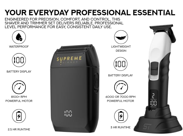 Supreme Trimmer Crunch Foil Shaver & 2Spee Trimmer Barber Hair Cutting Kit - Cordless Beard & Mustache Trimming Set - LCD Battery Displays, Removable Beauty and Personal Care Supreme Trimmer