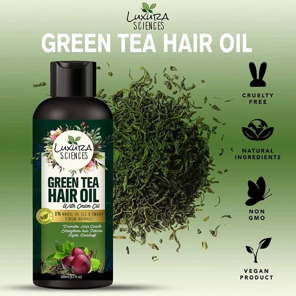 Luxura Sciences Green Tea Oil for Hair Growth | Controls Dandruff & Hair Loss | Root Strengthening Oil | Makes Hair Soft, Shiny & Thick | 6.76 Fl Beauty & Personal Care Luxura Sciences