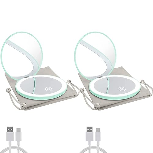 Milishow Compact Mirror with LED Light,1x/10x Magnifying Rechargeable Mirror,3.5in, Dimmable Travel Mirror for Purse,Pocket,Handheld 2-Sided Makeup Beauty & Personal Care Milishow