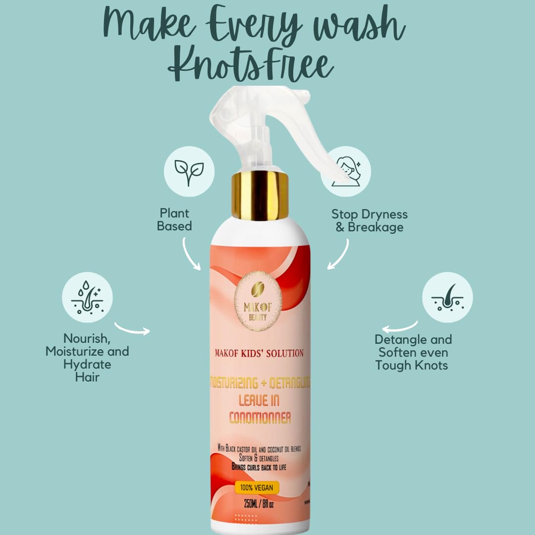 Kids Leave in Conditioner, Softens, Detangles Tough and Tangles Knots. Nourishing and Natural Formula with Mango butter, Keratin, Jojoba oil, Hemp Beauty & Personal Care MAKOF BEAUTY