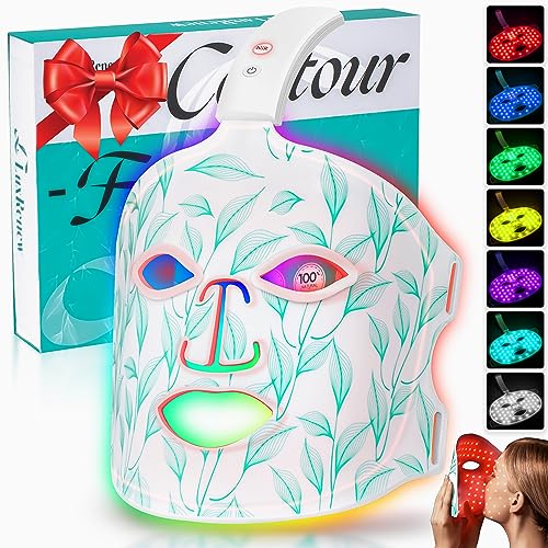 Red Light Therapy for Face, Led Contour Face Mask Light Therapy, 7+1 Color Near-infrared 850 Led Light Mask Portable and Rechargeable, Red Light Beauty & Personal Care BUBLOC