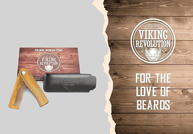 Folding Beard Comb w/Carrying Pouch for Men - All Natural Wooden Beard Comb w/Gift Box - Green Sandalwood Comb for Grooming & Combing Hair, Beards Beauty & Personal Care Viking Revolution