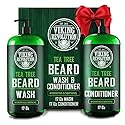 Viking Revolution Tea Tree Oil Beard Wash and Beard Conditioner For Men - Natural Beard Softener Set with Argan Oil, Vitamin E and Ginseng - Beard Beauty & Personal Care Viking Revolution