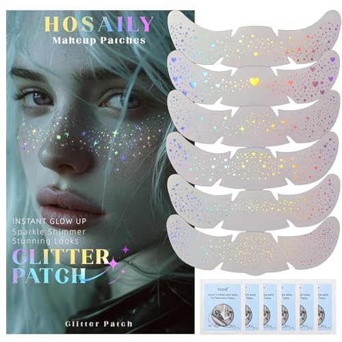 HOSAILY 6 pcs Holographic Glitter Freckles Face Tattoo, Waterproof Sparkle Body Glitter Speckles Patches for Women, Cute Star Glitter Stickers Beauty and Personal Care HOSAILY Default Title