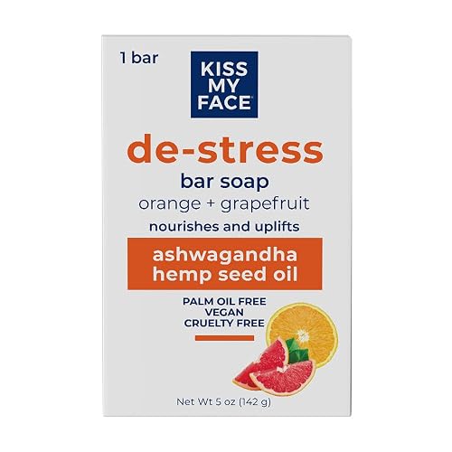 Kiss My Face De-Stress Bar Soap - Orange + Grapefruit - Vegan Soap Bar with Hemp Seed Oil - Cruelty Free and Palm Oil Free Bath Soap (Orange + Beauty & Personal Care Kiss My Face