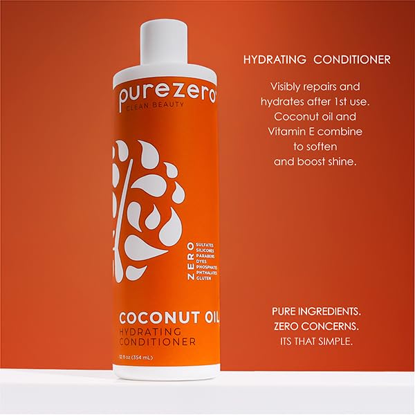 PureZero Coconut Oil Hydrating Silicone Free Shampoo & Conditioner Set - Vegan Formula for Dry or Color-Treated Hair - Deep Moisture, Sulfate-Free Beauty & Personal Care Purezero