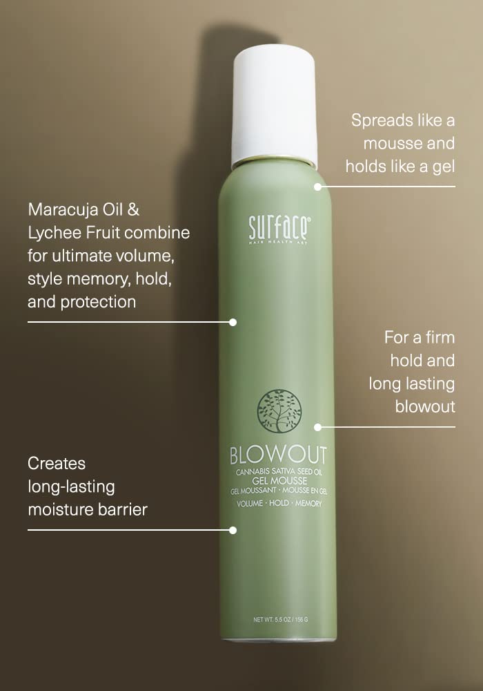 SURFACE Hair Blowout Gel Mousse- Organic Ingredients for Women and Men, Heat-Resistant with Babassu Oil for Longer Lasting Blowouts - 5.5 fl oz Beauty & Personal Care SURFACE