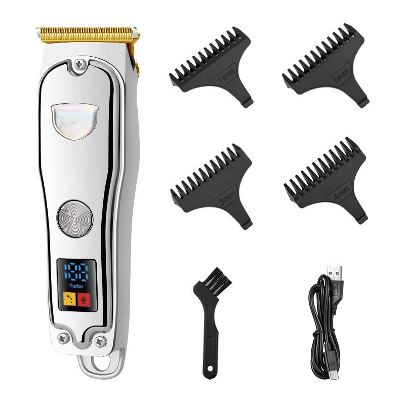 Professional Cordless Haircut Kit with LED Display 4 Lmit Combs Zero-Gap T-Blade Mens Grooming Beard Trimmer for Family & Barber Use Rechargeable Hair Beauty and Personal Care GLESVOWIO