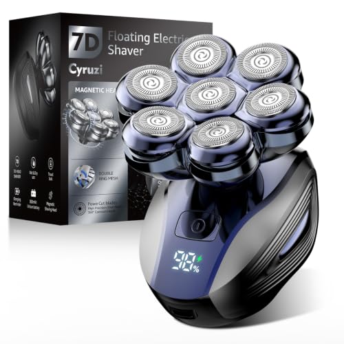 Head Shavers for Bald Men: Upgraded Detachable Head Shaver - IPX7 Waterproof Wet or Dry Electric Razor for Men - 7D LED Display Rechargeable Shaving Beauty and Personal Care Cyruzi