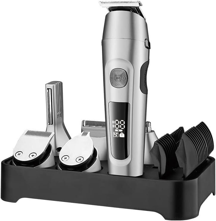 GLESVOWIO Hair Clippers All in One LCD Adjustable Speeds Trimmer Multifunction Beard Grooming Facial Body Clipper Elelctric Cutting Set(Silver) Beauty and Personal Care GLESVOWIO