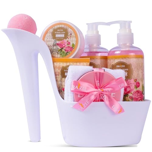 Gift Set for Women - 8 Pc Spa Gift Baskets for Women, British Rose Scented Heel Shoe Spa Basket, Luxury Bath and Body Set, Self Care Gift for Her or Beauty & Personal Care Draizee