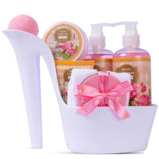 Gift Set for Women - 8 Pc Spa Gift Baskets for Women, British Rose Scented Heel Shoe Spa Basket, Luxury Bath and Body Set, Self Care Gift for Her or Beauty & Personal Care Draizee