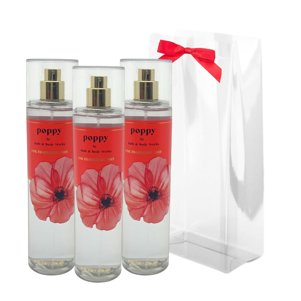 Bath & Body Works Poppy Mist 8 Fluid Ounce (2022 Limited Edition) Pack of 3 Gift Set for Women Beauty and Personal Care Bath & Body Works