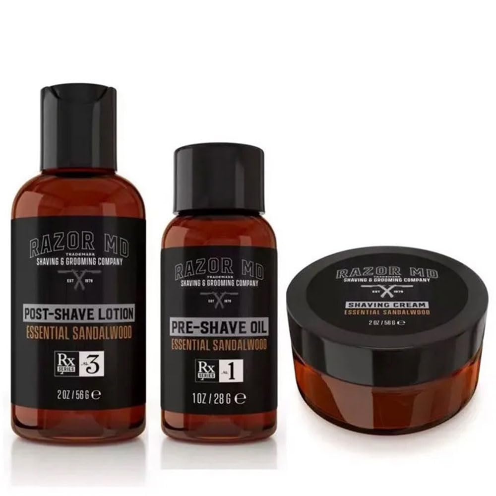 Razor MD Shave Trio for Men Pre-Shave Oil, Shaving Cream, Post-Shave Lotion, Premium Beard Care Kit And Beard Grooming Set Perfect for Conditioning Beauty and Personal Care Razor MD