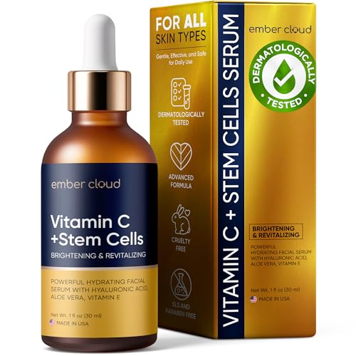 Vitamin C Serum for Face with Stem Cells Hyaluronic Acid Aloe Vera Vitamin E Anti-Aging Face Serum Supports Skin Health & Even Tone All Skin Types Beauty and Personal Care Ember Cloud Default Title