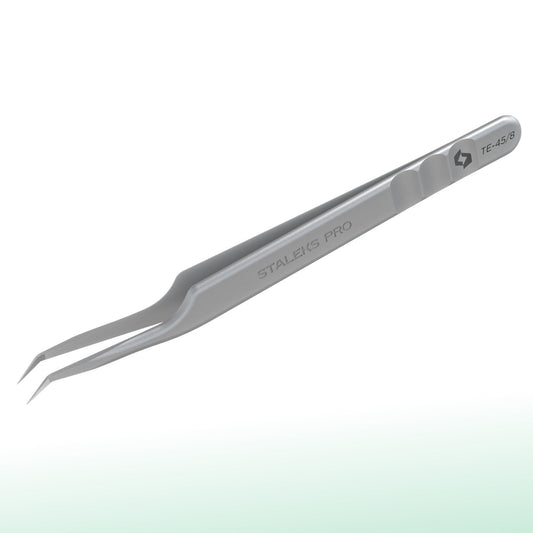 STALEKS PRO Expert 45 Type 8 Professional Eyelash Tweezers (Mini L-Shaped) - Stainless Steel with Nano-Notches for Volume & Mega-Volume Lash Beauty and Personal Care Staleks