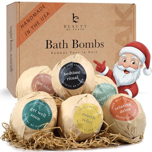 Bath Bombs Gift Set, USA Made with Organic & Natural Ingredients, Christmas Stocking Stuffers for Women & Men, Relaxing Spa Gifts, Wife Stocking… Beauty & Personal Care Beauty by Earth