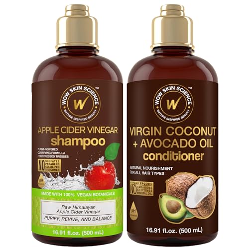 WOW Skin Science Apple Cider Vinegar Shampoo & Coconut + Avocado Oil Conditioner Duo 16.9 oz Beauty & Personal Care WOW Skin Science