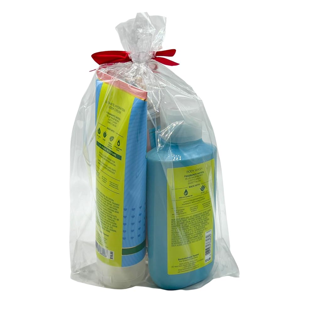 Bath & Body Works BLUE RASPBERRY BURST Fine Fragrance Mist, Ultimate Hydration Body Cream & Body Wash 3-piece Gift Set with a Red Bow for Holidays Beauty and Personal Care Bath & Body Works