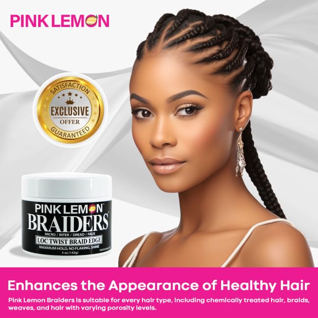 PINK LEMON Braiding Gel (5 oz) - Maximum Hold, No Flaking, Long Lasting Hold, High Shine. For Micro, Inter, Dread, Faux, Loc, Twist, Braid, Edge. Beauty & Personal Care PINK LEMON