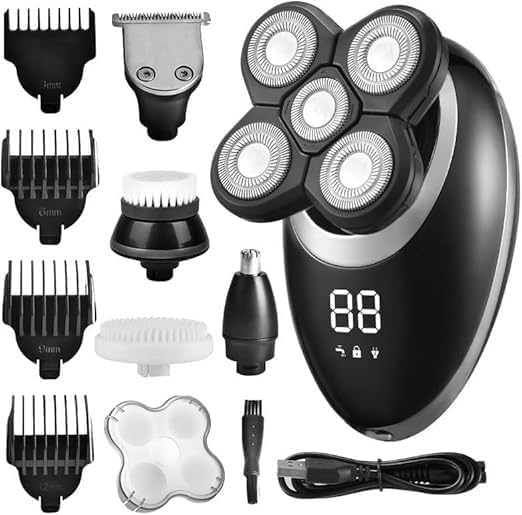 Electric Shavers for Men, 5 in 1 Electric Shaver for Men Beard Hair Trimmer Electric Razor 5D Floating 5 Blade Heads Electric Nose Hair Trimmer LCD Beauty and Personal Care YREAJZVS