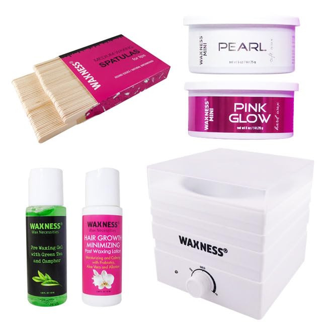 Waxness Face & Eyebrows Starter Waxing Kit with White Mini Heater, Pearl & Pink Glow Waxes - Professional Facial Waxing Kit - Made in Italy Beauty and Personal Care Waxness