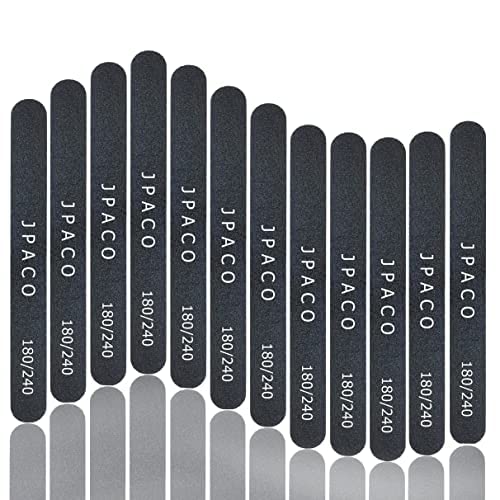 12-Pack Professional Nail Files: Double-Sided Emery Boards for Natural, Acrylic, Poly, and Gel Nails - Washable Black Manicure Tools Set by JPACO Beauty & Personal Care JPACO