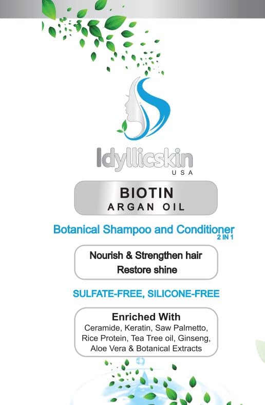 Saw Palmetto infused Biotin Argan Oil botanical shampoo and conditioner mix, 10 fl oz, Pack of 1 Beauty & Personal Care Idyllicskin
