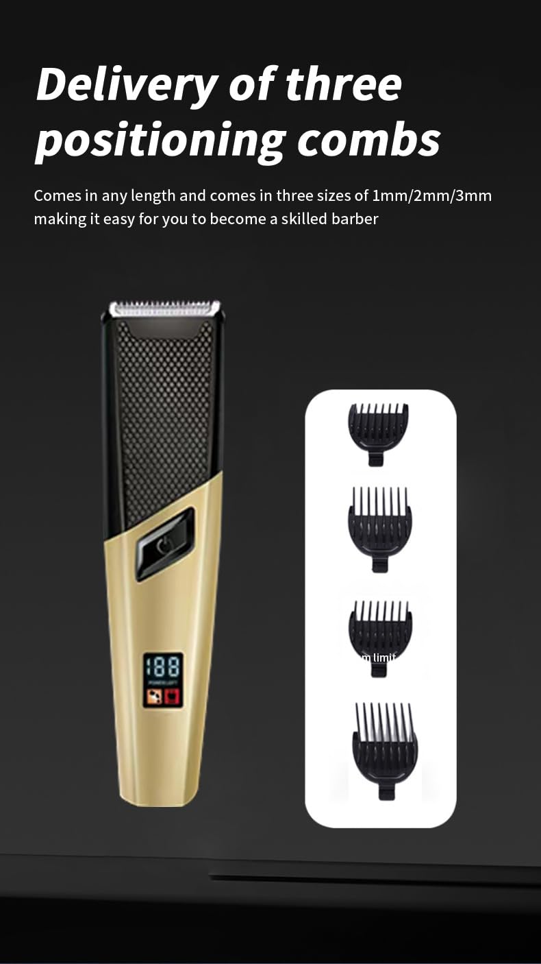 Professional Hair Clippers for Men, Cordless Barber and Trimmer Set with LED Display, 3 Limit Combs, Fade Haircut Kit, Electric Cut Machines Beauty and Personal Care QDKVTNDJZ
