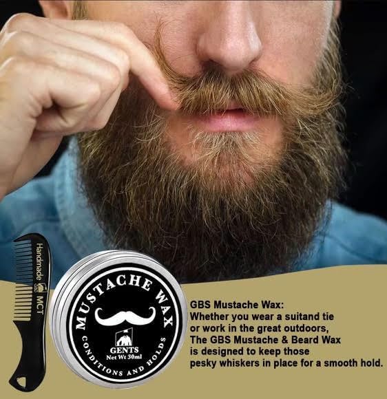 G.B.S Mustache Wax Extra Strong Hold Fragrance Free Inlcudes Handmade Mustache Comb and Trimming Scissors and Beard Pen Dark Brown (3) Beauty and Personal Care G.B.S