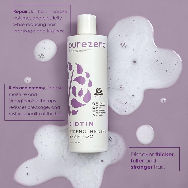 Purezero Biotin Shampoo & Conditioner Set - Anti Thinning Formula - Volumizing, Thicker, Fuller Hair - Zero Sulfates, Parabens, Dyes, Gluten - 100% Beauty & Personal Care Purezero