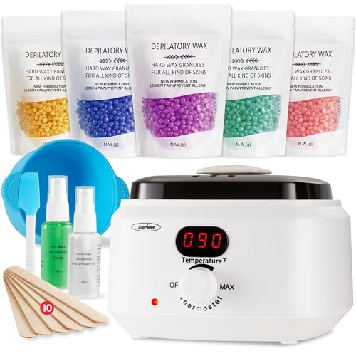 Sunvivi Waxing Kit, Brazilian Wax Warmer for Hair Removal with 5 Bag Hard Wax Beads, Digital Display Melt Warmer Kit for Women Men Full Body, Legs Beauty and Personal Care SUNVIVI