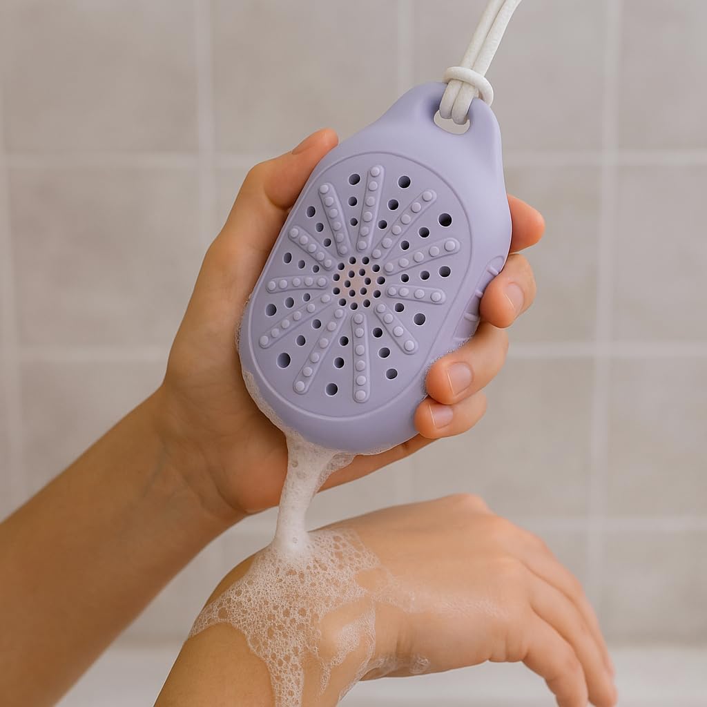 Dual-Sided Silicone Bar Soap Scrubber with Sponge - Exfoliating Soap Holder Pouch with Gentle & Deep-Clean Textures, Quick-Dry Soap Saver for Shower Beauty and Personal Care Xtlonbom