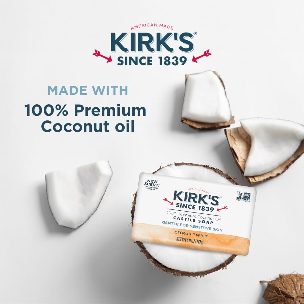 Kirk's Castile Bar Soap, Citrus Twist - Clinically Tested, Safe for Sensitive Skin with Coconut Oil, Vegan and Non-GMO - 4 oz Bars, 6 Pack Beauty & Personal Care Kirk's
