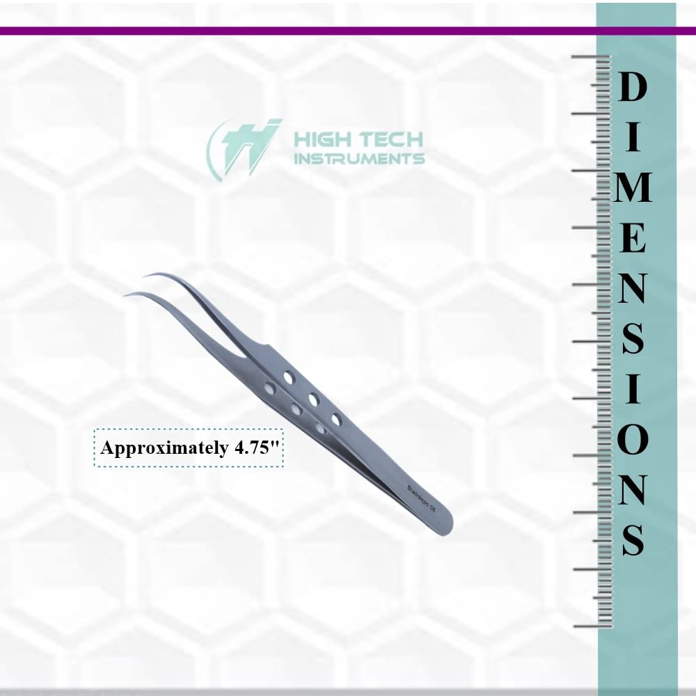 Professional Stainless Steel Tweezers 4.75" with Fine Precision Tips & Fenestrated Handle Suitable for Facial Hair, Splinter and Ingrown Hair Removal Beauty and Personal Care HIGH TECH INSTRUMENTS