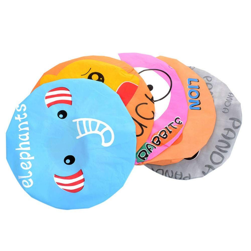 Aysekone 5 Pieces Cartoon Animals Waterproof Elastic PEVA Shower Caps Bath Caps Bathing Bathroom Hats Bathroom Accessories for Women and Girls Beauty & Personal Care Aysekone