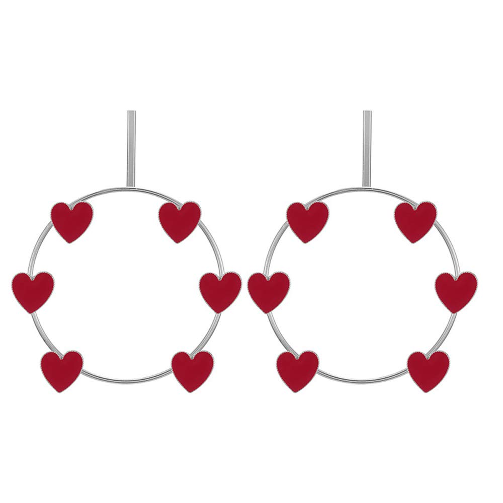 Doubnine Large Hoop Earrings Red Heart Circle 80s Silver Dangle Earrings Wedding Bridal Love Sweet Bohemian Jewelry for Women Girls Beauty & Personal Care Doubnine