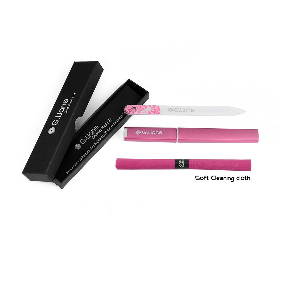 G.Liane Premium Glass Nail File with Case Professional Crystal Fingernail Files Perfect Manicure Set for Women Men Kids Nail Care Gift Set(Rose Pink) Beauty & Personal Care G.Liane
